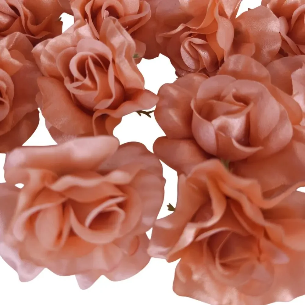 25 Peach Orange Satin Rose Heads Stemless Wedding Floral Craft DIY 2.5in Flowers